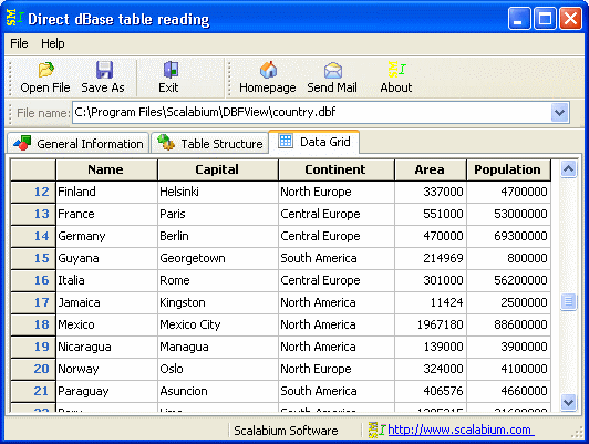 dBase viewer screenshot