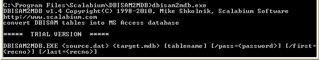 Command line (console) mode for dbisam2mdb