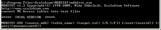 Command line (console) mode for mdb2txt