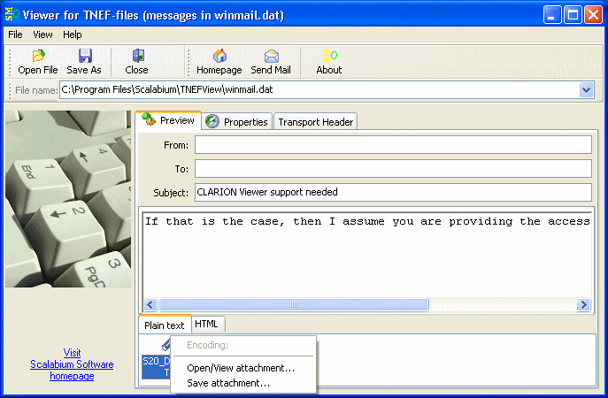 Viewer for TNEF-files (winmail.dat)