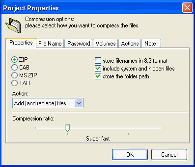 Project properties of Archive Express