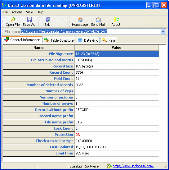 general information about loaded table