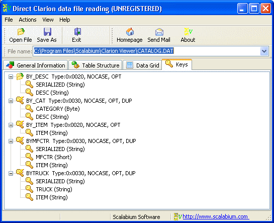 key unique information for Clarion indicies