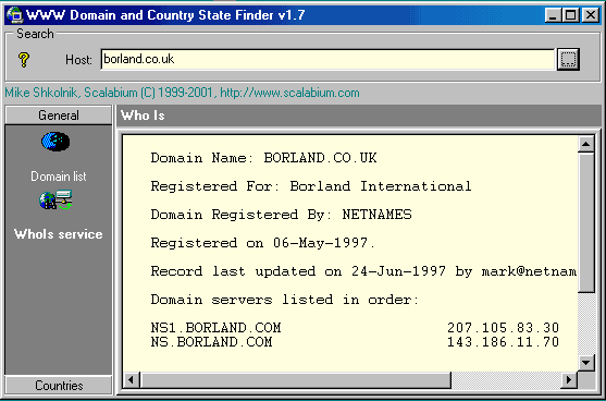 Domains: whois service