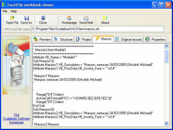 sources for all embedded vba macros